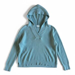 Aerie Chunky Knit Hooded Sweater V-Neck Pullover Cozy Oversized Lounge Blue S